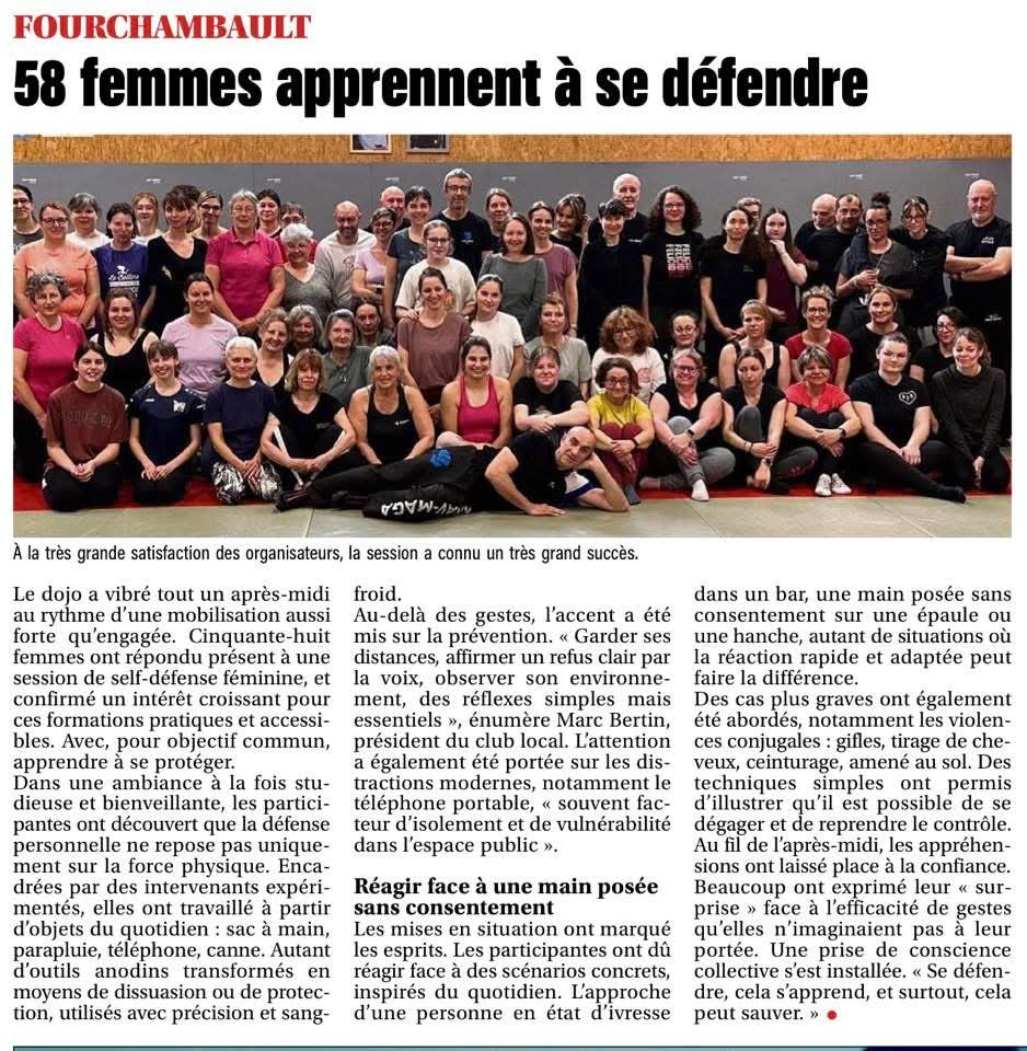 Article de presse : 58 femmes apprennent à se défendre à Fourchambault avec le club Krav Maga Nièvre